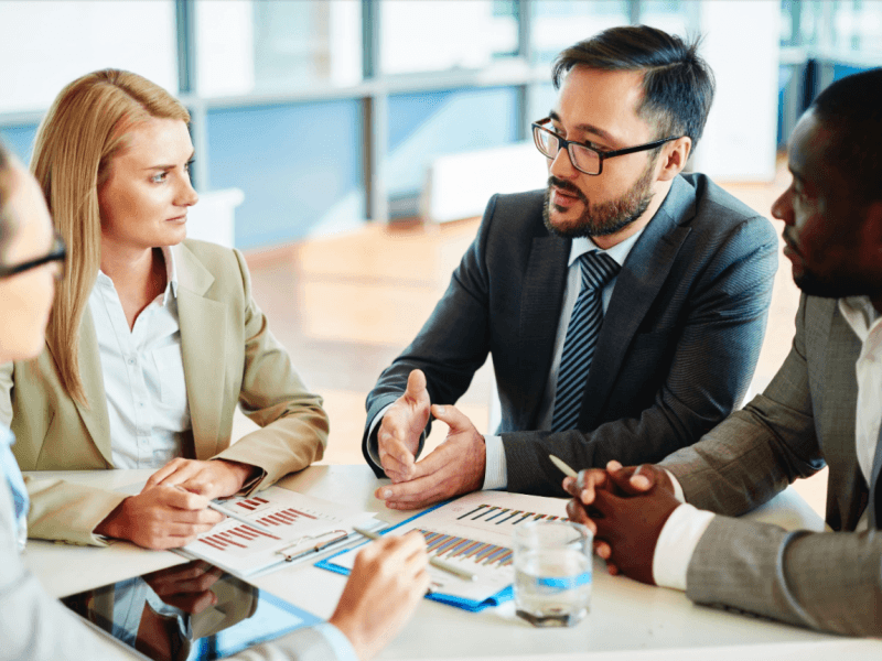 Business professionals collaborating in a modern office